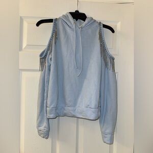 Blue Fringe Rhinestone Hoodie Jacket!